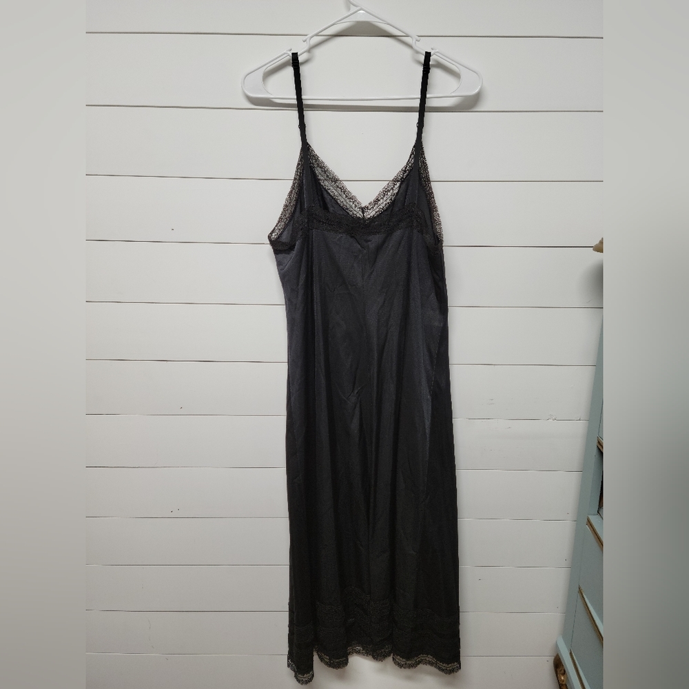 Vintage Janelle of California Long Black Lace Night Slip Dress Lingerie Gown - Picture 3 of 8